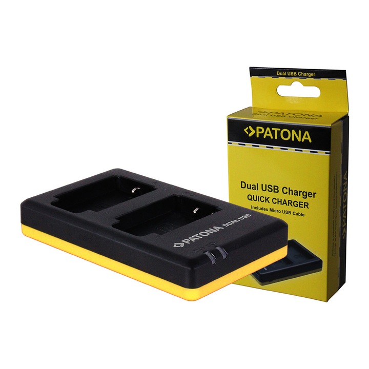 PATONA DUAL USB-s akkumulátor töltő, 2 db Sony NP-BX1 akkumulátorhoz, fekete / sárga