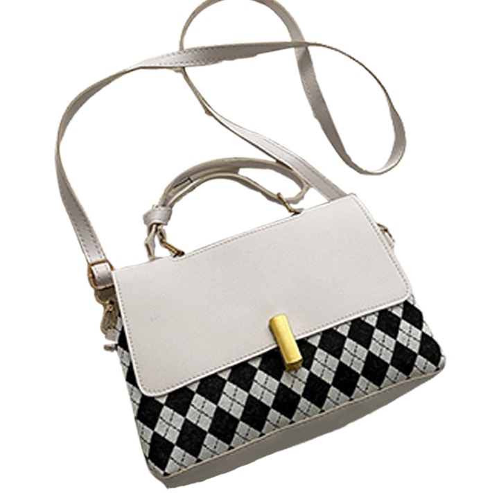 Női crossbody táska, QttvbTna, poliuretán, 22,5 x 9,5 x 16 cm, állítható pántos modell, fehér/fekete