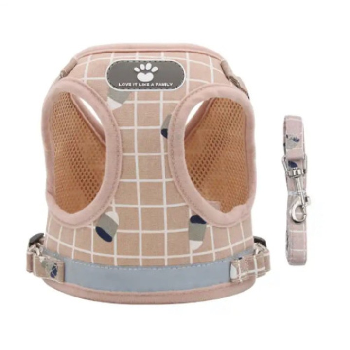 Нагръдник за кучета, котки с розов повод М