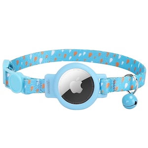 Zgarda pentru pisici, Chucai, cu clopotel si catarama de siguranta reglabila, Compatibila Cu Airtag, Suport sistem gps, husa de protectie din silicon pentru urmarire, 1.0cmx20-30cm, Albastru