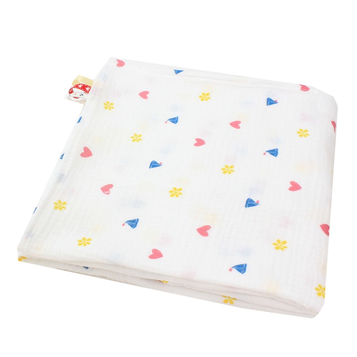 Paturica muselina, Maxi, Inimioare si barcute, alb, 100 x 135 cm