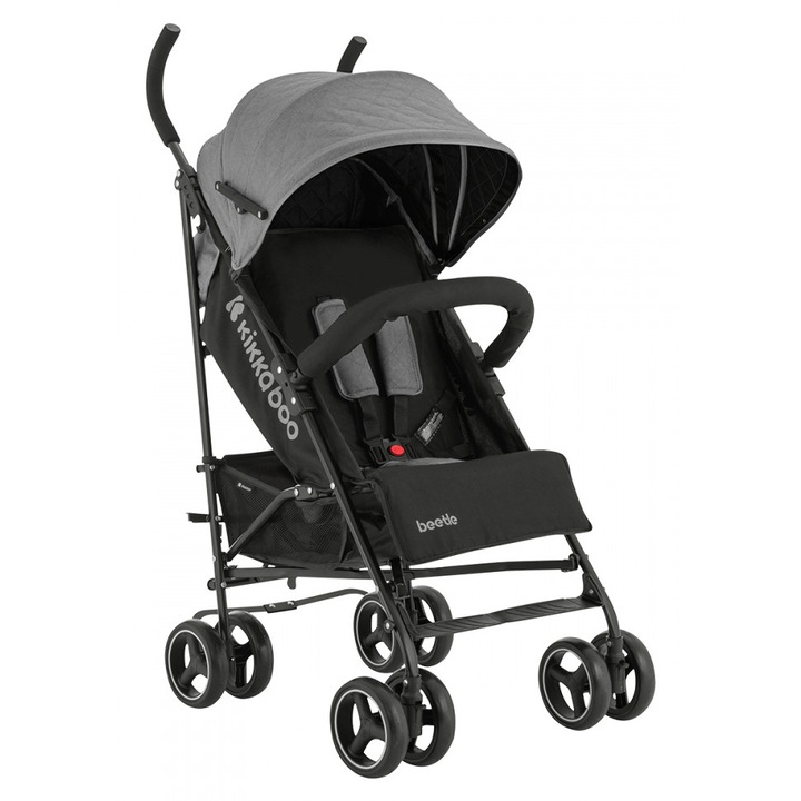 Carucior sport pentru copii KikkaBoo Beetle Grey cu Spatar reglabil, Bara de protectie detasabila, Pliere tip umbrela si greutate redusa, Copertina reglabila cu plasa de ventilatie, Roti pivotante detasabile, Pana la 22kg