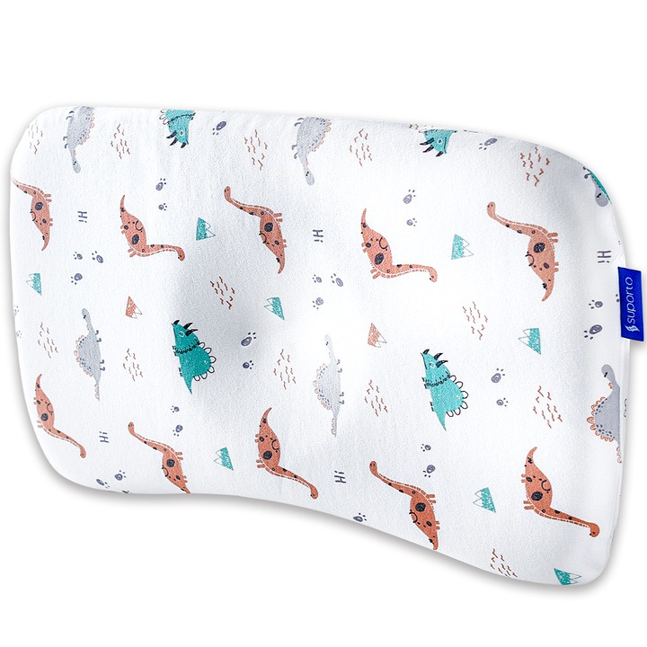 Perna ortopedica pentru bebelusi Suporto, nou nascuti, 8-24 luni, Impotriva plagiocefaliei, Model Dinozauri, multicolor