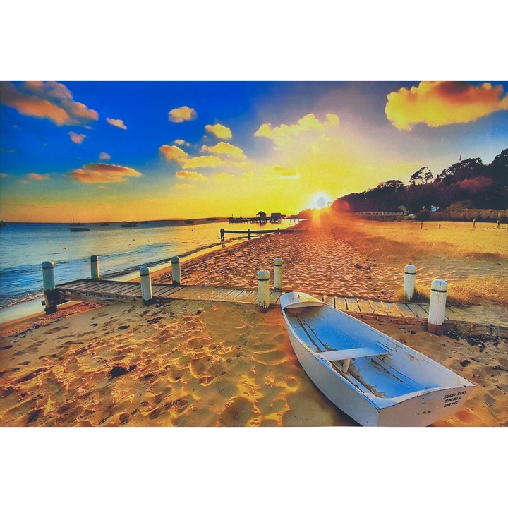 Vászonfestmény LED-del, Naplemente a tengerparton, Arany, 35x50 cm