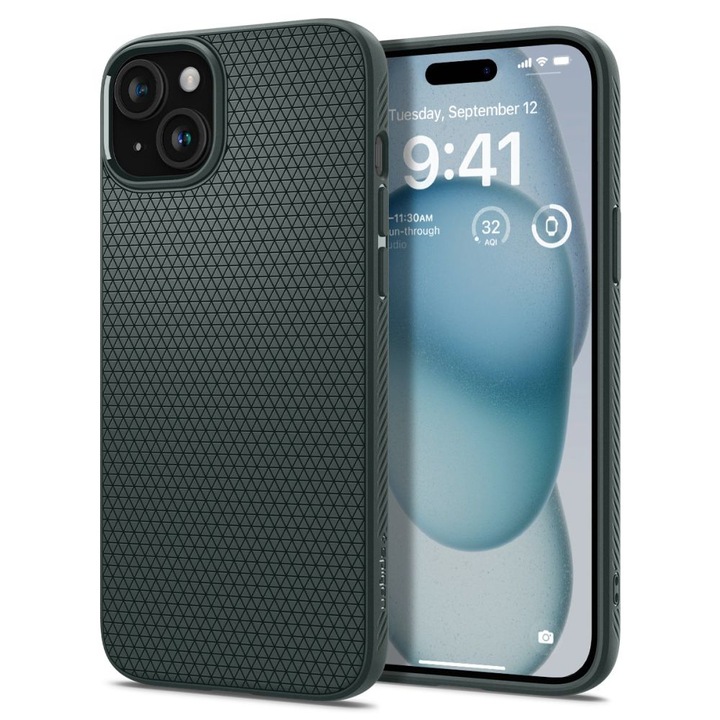 Кейс за Apple iPhone 15, Liquid Air, Impact Safe, U689, зелен