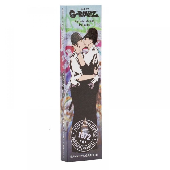 Foite Blue King Size Slim G-ROLLZ Banksy's Graffiti "Cop on Cop" cu filtre x50