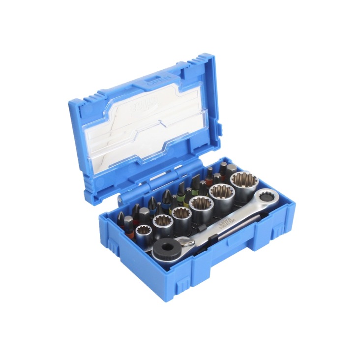 Trusa chei tubulare si biti, mini-clichet 1/4", 24 piese, Satra