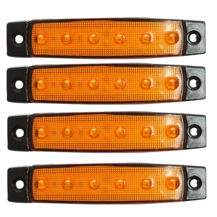 Комплект от 4 жълти лампи, Снабдени с 6 светодиода, За габарит, Захранващо напрежение 12V / 24V