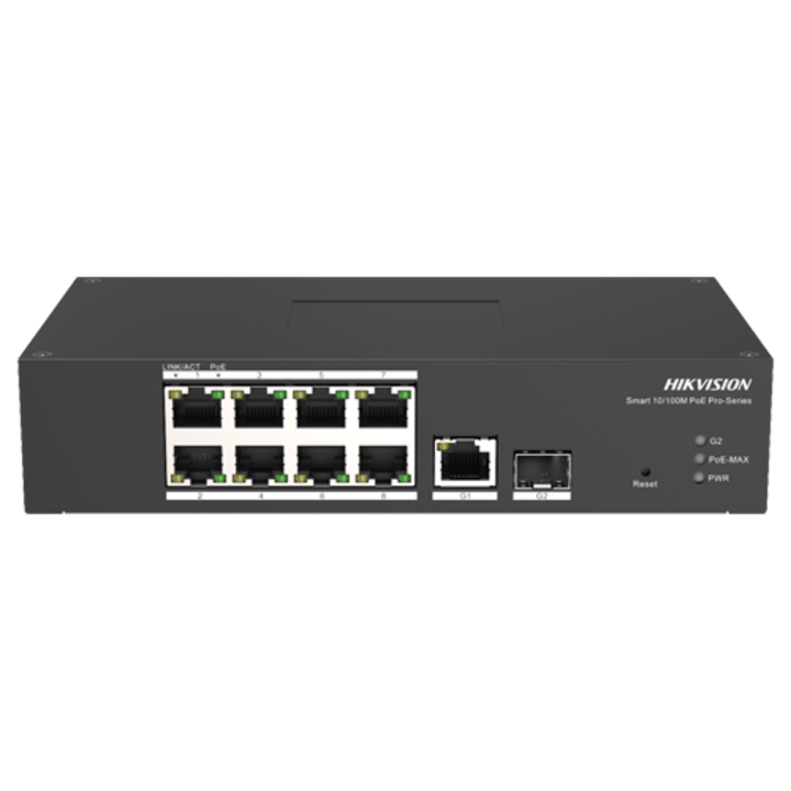 Превключвател Smart managed 8 porturi PoE, 2 porturi uplink SFP / RJ45, HIKVISION, DS-3T1310P-SI-HS