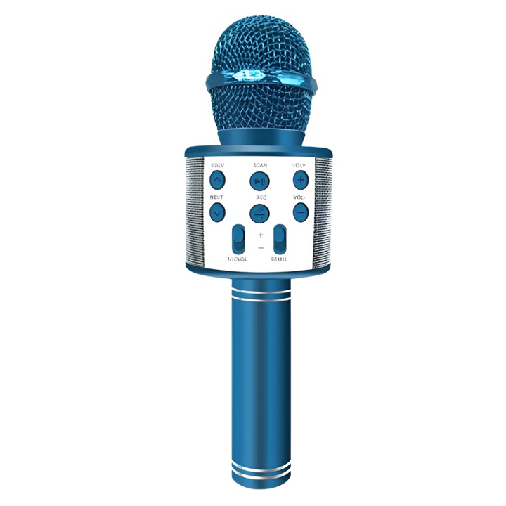 Microfon Karaoke Neo™ de copii Wireless, Boxa integrata, Card SD, multifunctional, stereo, Albastru