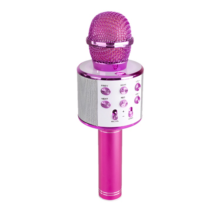 Microfon Karaoke Neo™ de copii Wireless, Boxa integrata, Card SD, multifunctional, stereo, Roz
