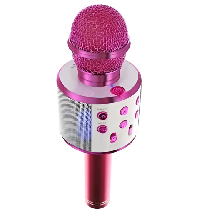 Microfon Karaoke Neo™ de copii Wireless, Boxa integrata, Card SD, multifunctional, stereo, Roz