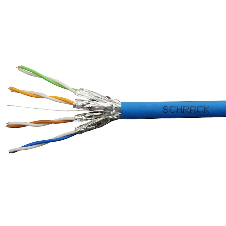 Cat.6A FTP kábel, egyedileg árnyékolt 100% réz érpár, Schrack, 4x2xAWG23/1500MHz, LS0H, Dca, kék, 1 m