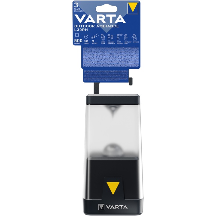 LED фенер Varta Outdoor Ambiance L30RH, С power bank функция, Димируем, 500 lm, Червен LED, IP54, 2x18650, 3,000mAh, 3xAA (не са включени)