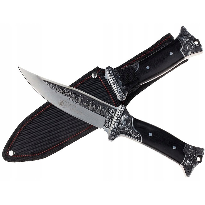 Cutit de vanatoare, Otel inoxidabil, Negru, 275 mm, +Husa