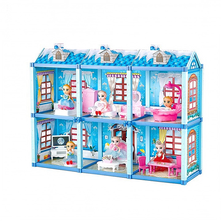 Ház EmonaMall W5280, Kétszintes, Babával és bútorokkal, Világoskék