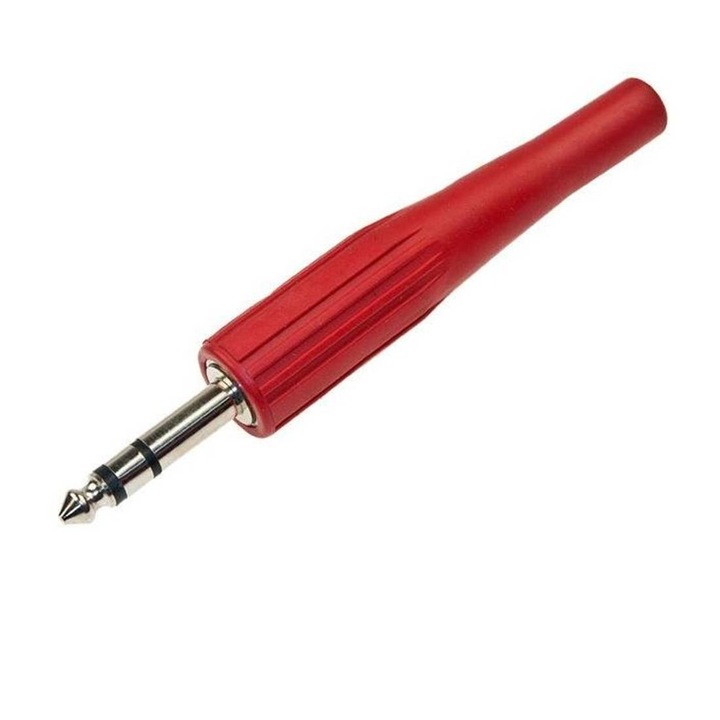 Priza lunga pentru cablu, Rosu, Stereo, JACK de 6.3 mm, 110 mm