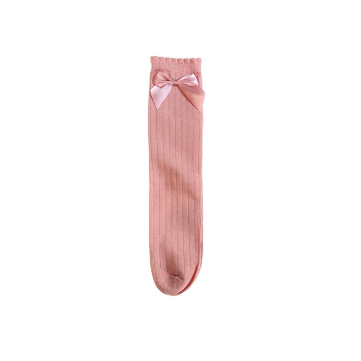 Чорапи с панделка - Пудрово розово - 25-31 EU