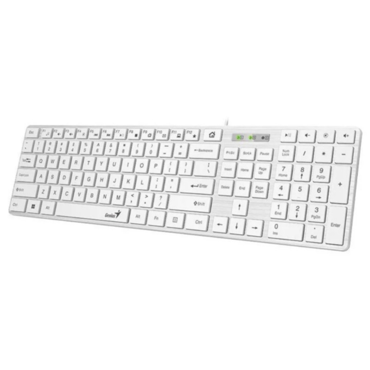 Tastatura Genius SlimStar 126 cu fir, USB, multimedia, 104 taste 12 taste multimedia, alb