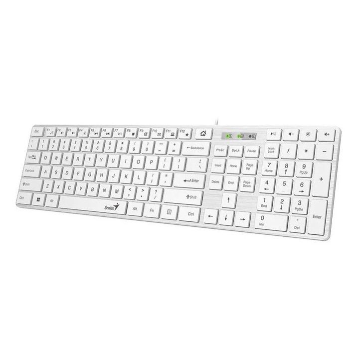 Genius SlimStar 126 – тънка клавиатура, бяла, Copilot, low profile Chocolate дизайн