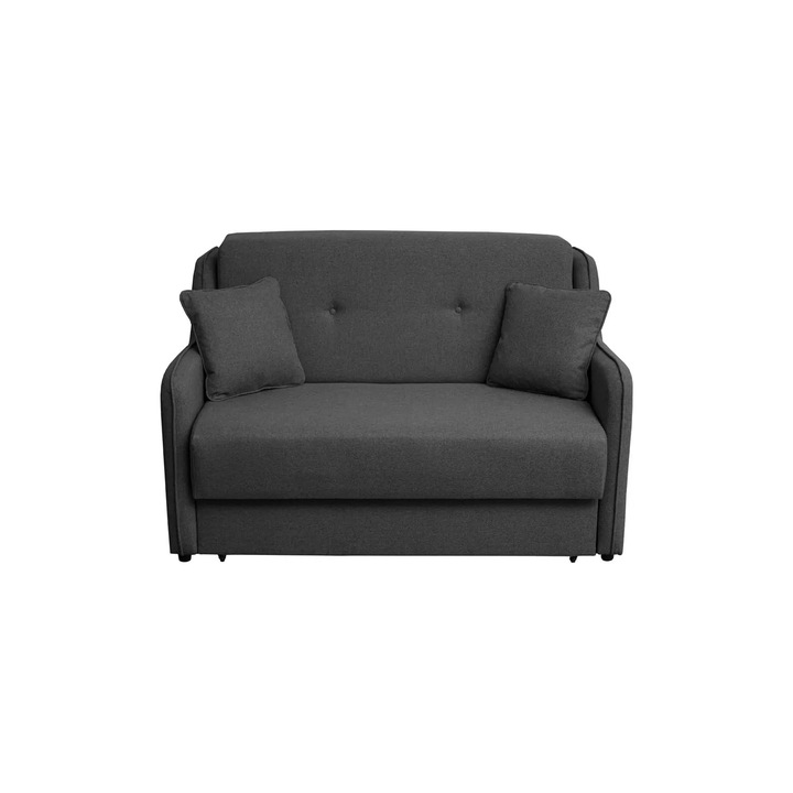 Canapea extensibila Expomob GALA, 2 locuri, cu arcuri si lada depozitare, dimensiuni 140x100x95 cm, culoare gri inchis