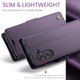 Samsung Galaxy Z Fold5, CaseMe tok, vékony, bőr, pénztárca típus, álló, biztonságos mágneses záródás, puha textúra és markolat a kézben, RFID védelem, Mályvaszínű