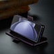 Samsung Galaxy Z Fold5, CaseMe tok, vékony, bőr, pénztárca típus, álló, biztonságos mágneses záródás, puha textúra és markolat a kézben, RFID védelem, Mályvaszínű