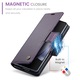Samsung Galaxy Z Fold5, CaseMe tok, vékony, bőr, pénztárca típus, álló, biztonságos mágneses záródás, puha textúra és markolat a kézben, RFID védelem, Mályvaszínű