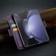 Samsung Galaxy Z Fold5, CaseMe tok, vékony, bőr, pénztárca típus, álló, biztonságos mágneses záródás, puha textúra és markolat a kézben, RFID védelem, Mályvaszínű