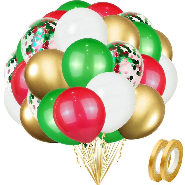 Set 40 baloane cu tema de Craciun, Jyuang, Latex, 8 ani+, Multicolor