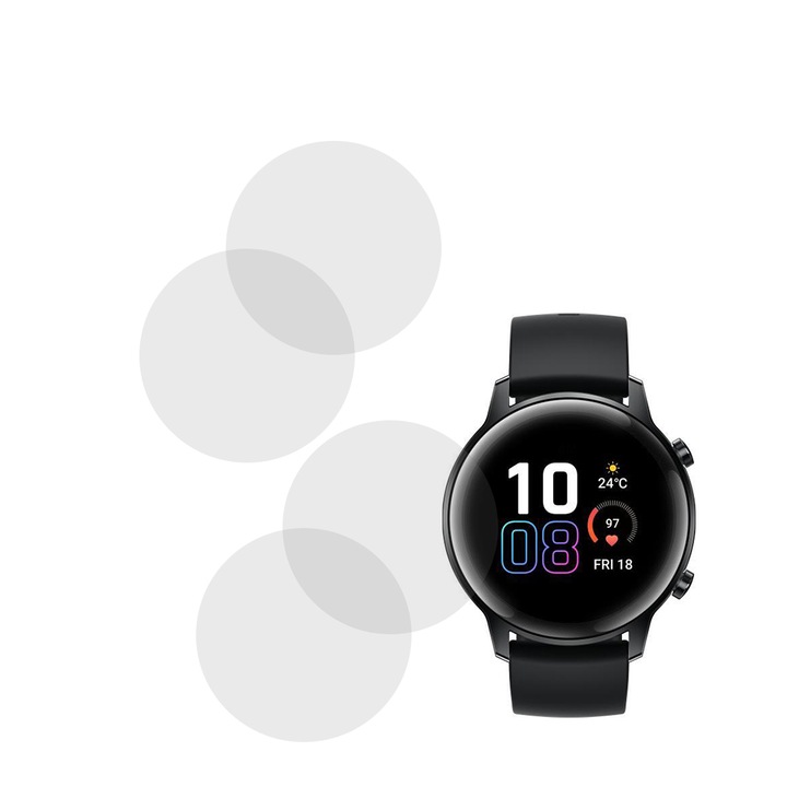 Комплект от 4 x фолио, съвместимо с Honor MagicWatch 2, Commando Shield Full Glue, регенерируем силиконов хидрогел, анти-шок и против счупване, SlimLine NanoShield, прозрачен