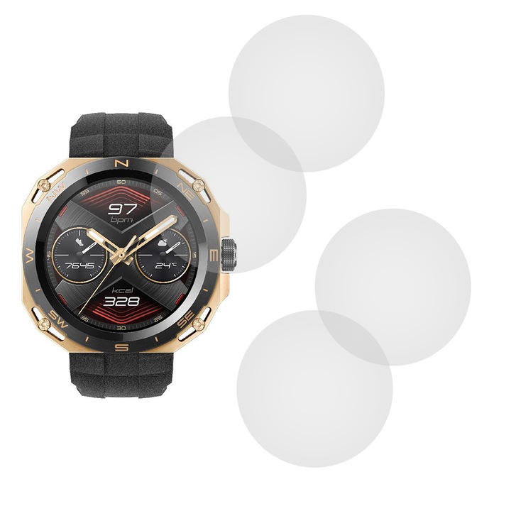 Комплект от 4 фолиа, съвместими с Huawei Watch GT Cyber, Commando Shield Full Glue, Регенерируем силиконов хидрогел, Anti-shock и против счупване, SlimLine NanoShield, Transparent