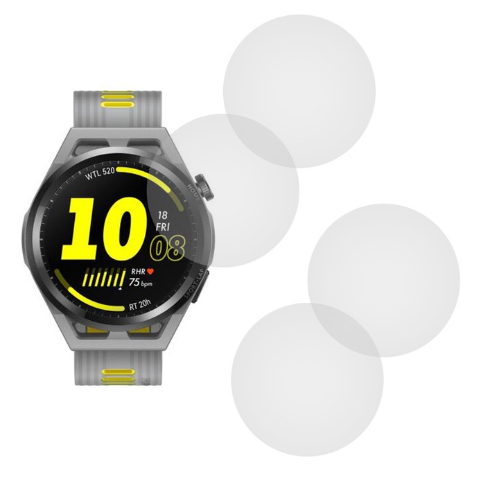 Комплект от 4 фолиа, съвместими с Huawei Watch GT Runner, Commando Shield Full Glue, Регенерируем силиконов хидрогел, против счупване, SlimLine NanoShield, прозрачни