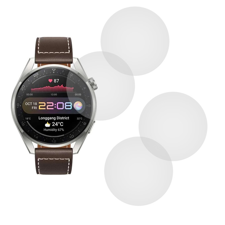 Комплект от 4 фолиа, съвместими с Huawei Watch GT 3 Pro, Commando Shield Full Glue, регенерируем силиконов хидрогел, против удар и против счупване, SlimLine NanoShield, прозрачен