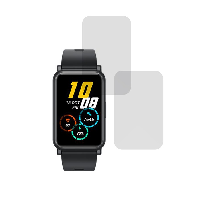 Set 2 x Folie compatibila cu Honor Watch ES, InvisiFlex Full Glue, Silicon hydrogel regenerabil, Anti soc si anti spargeri, SlimLine NanoShield, Transparenta
