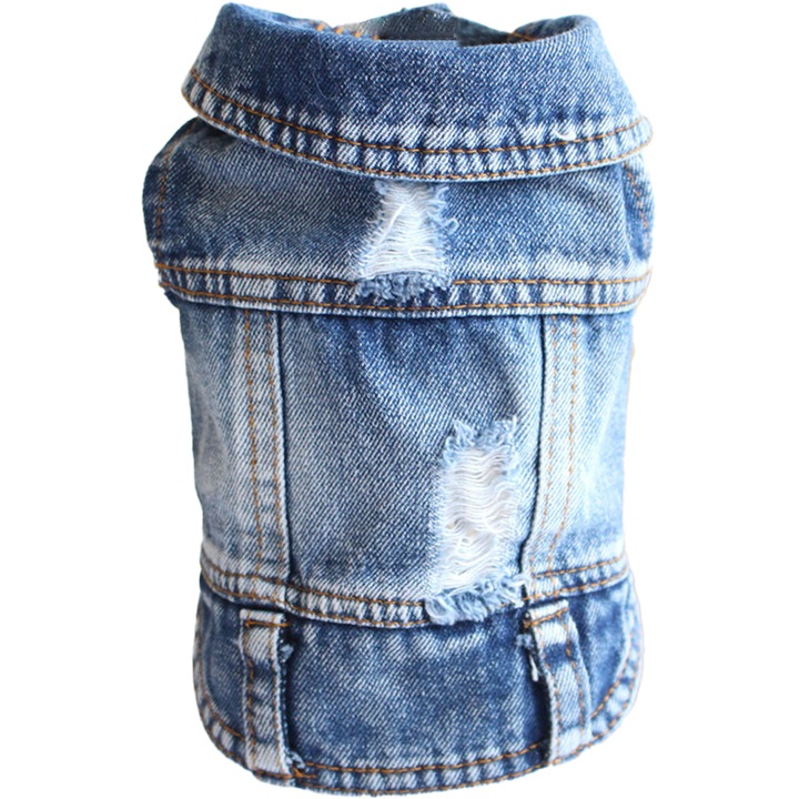 Jacheta din denim pentru caini, design clasic, lavabil, marimea XS