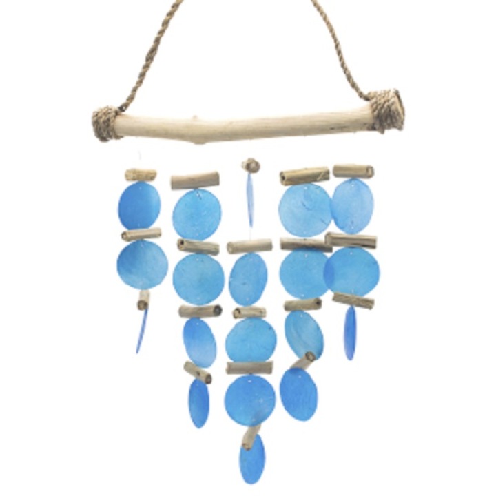 Clopotei Vant din Scoici Albastre pentru Energii Pozitive si Relaxare, Lucrate Manual 30 x 20 cm