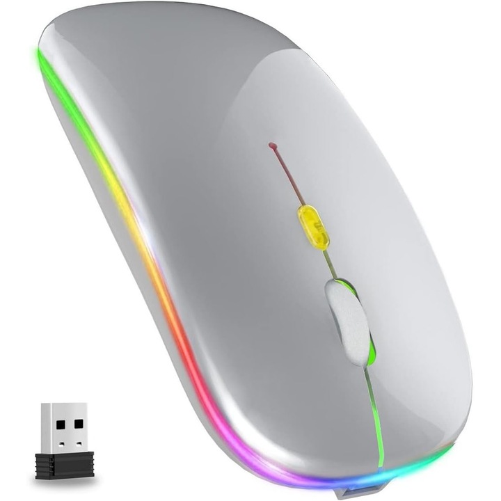 Безжична мишка за компютър, Bluetooth, LED, Сива