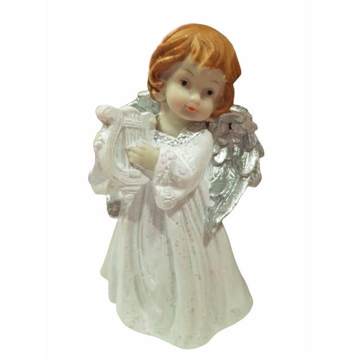 Ahelos figura, Angyal hárfával, Kerámia, 15 cm