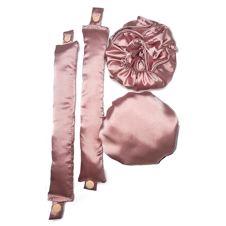 4 db-os hajgöndörítési kiegészítő készlet, szatén, rózsaszín