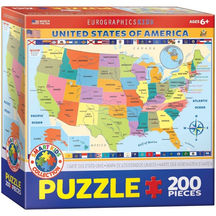 Пъзел Eurographics - Map of the US, 200 бр