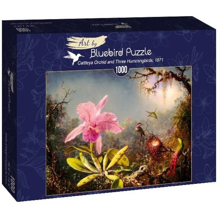 Bluebird Puzzle - Martin Johnson Heade, Cattleya Orchid és Three Hummingbirds, 1871, 1000 darab