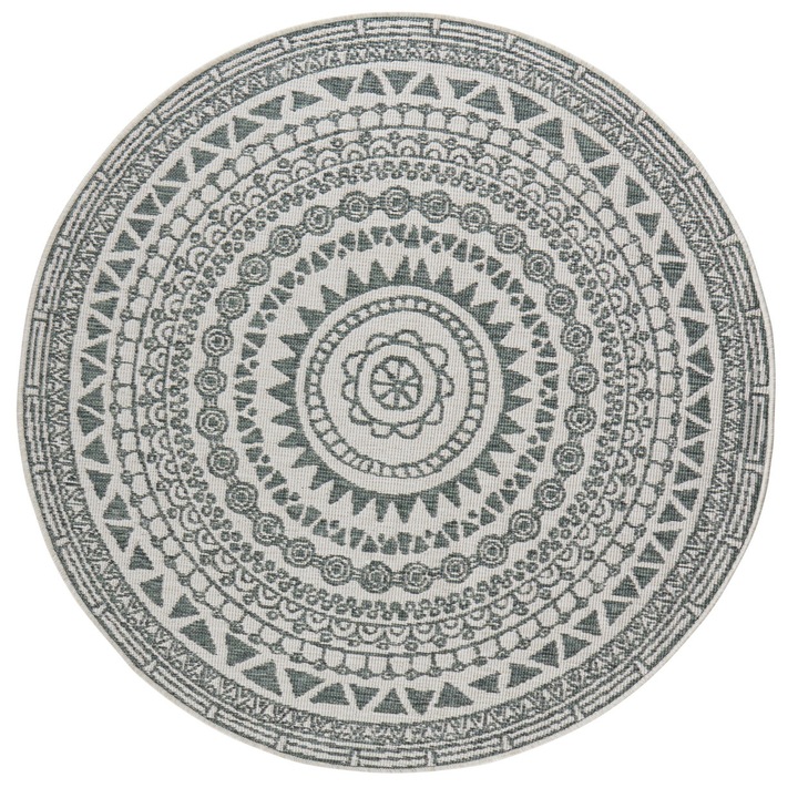 Covor rotund, Hanse Home, Polipropilena, 140x140 cm, Crem/Verde