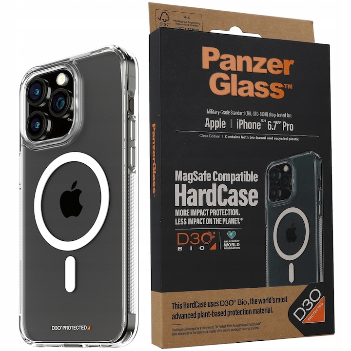 Предпазен калъф Spate Panzer D30 Hard Case MagSafe Compatible за iPhone 15 Pro Max, Прозрачен
