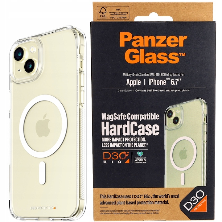 Защитен калъф Back Panzer D30 Hard Case MagSafe за iPhone 15 Plus, Прозрачен