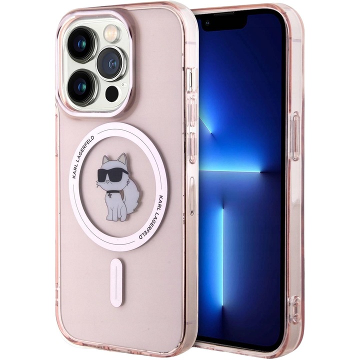 Кейс за iPhone 15 Pro, Карл Лагерфелд, Поликарбонат, Розов