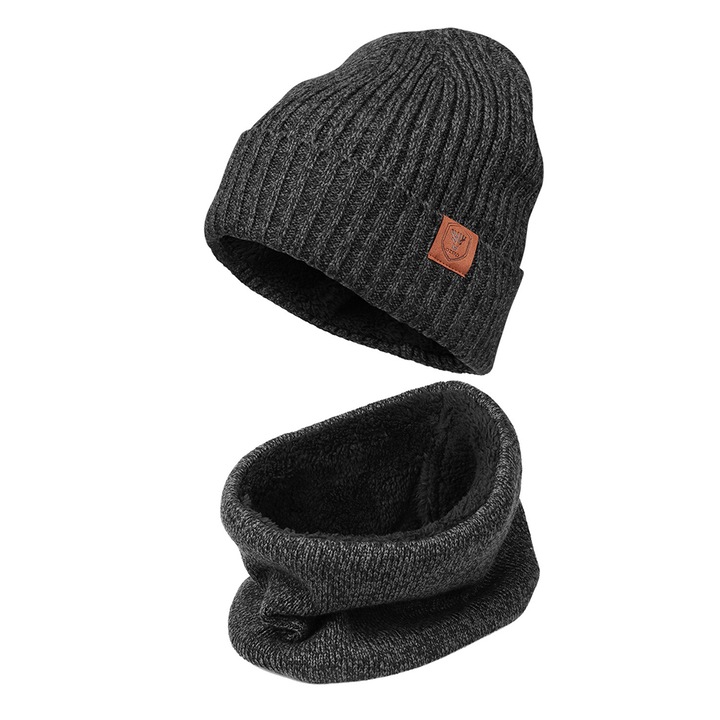 Set caciula cu esarfa unisex, Tricot, Gri