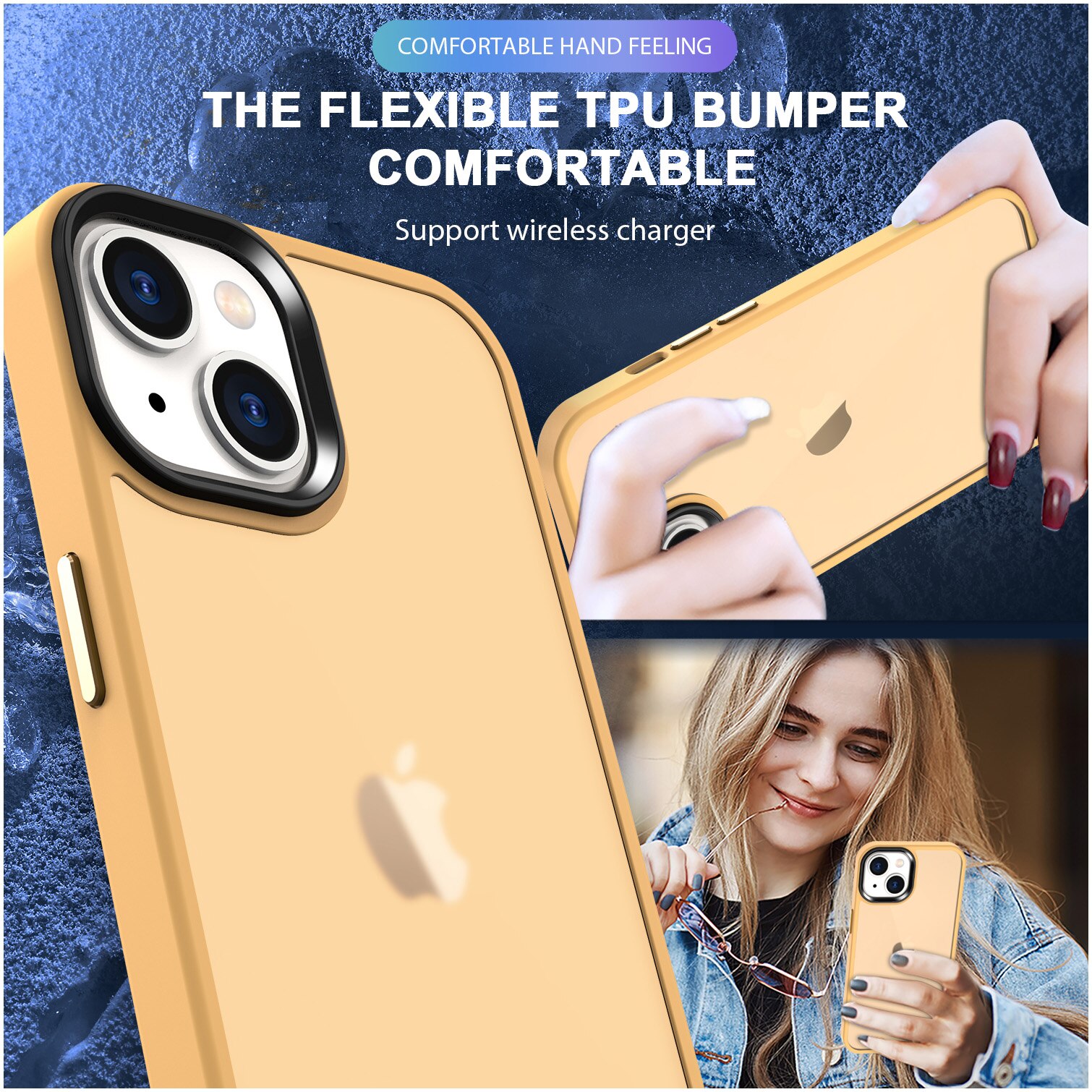 Husa de protectie A+ semitransparenta pentru iPhone 14, portocaliu