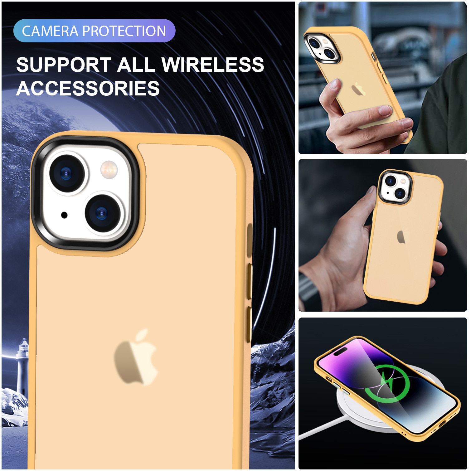 Husa de protectie A+ semitransparenta pentru iPhone 14, portocaliu
