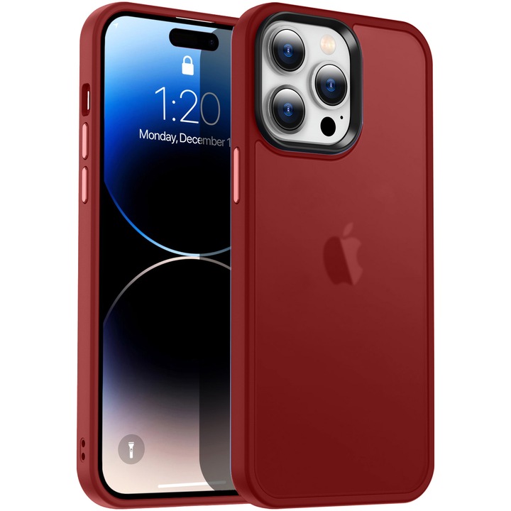 Предпазен калъф A+ за iPhone 15 Pro Max, Полупрозрачен, Червен